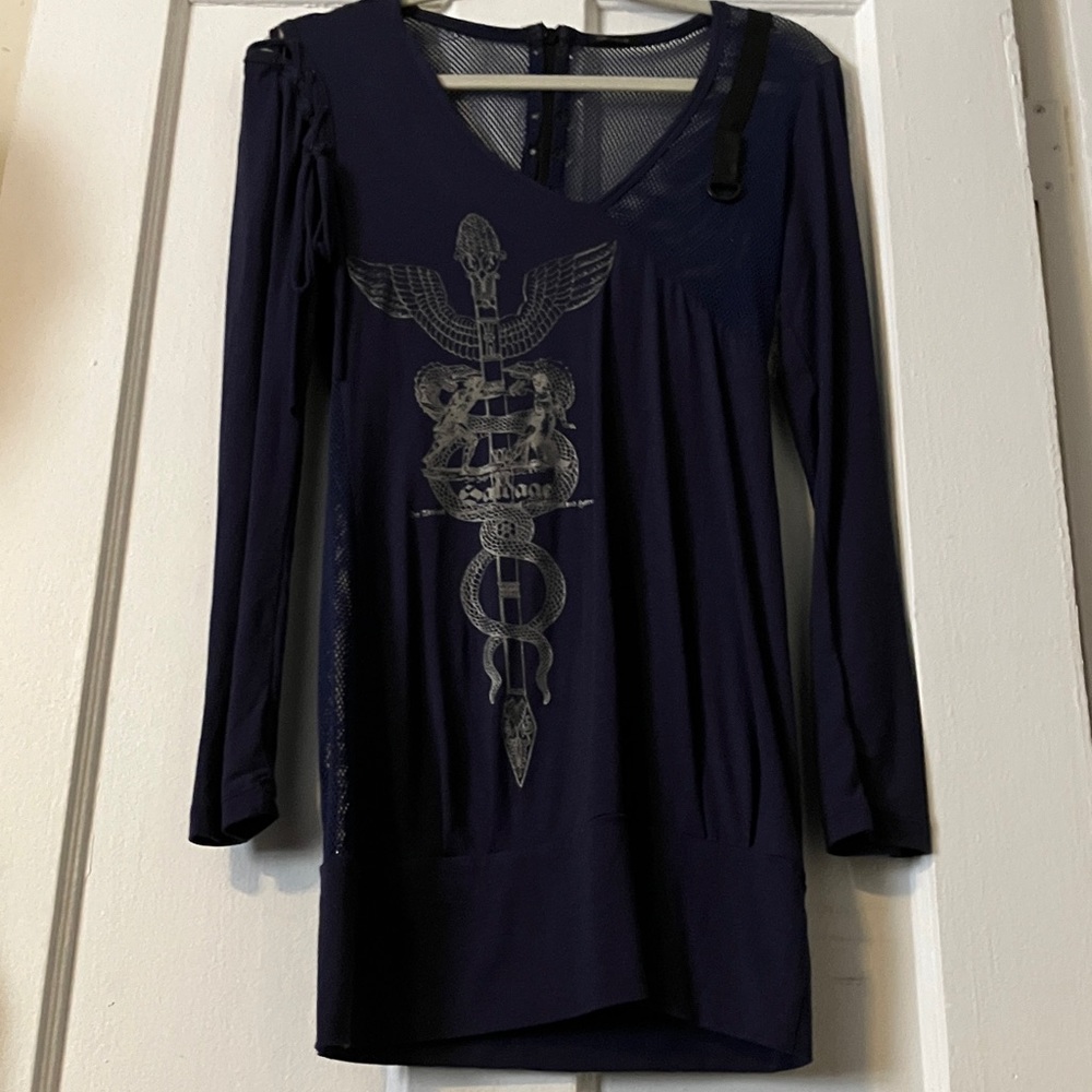 Salvage Navy Long Sleeve Tunic with Metallic Caduceus Graphic